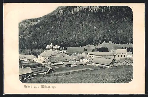 AK Mürzsteg, Ortsansicht mit Umgebung, Berg, Wald