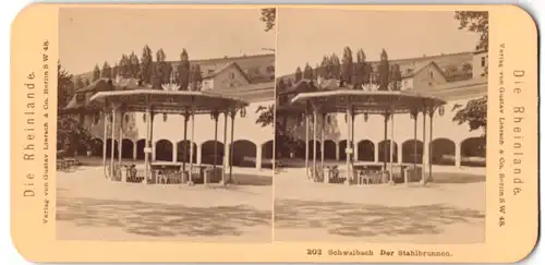 Stereo-Fotografie Gustav Liersch & Co., Berlin, Ansicht Schwalbach, Stahlbrunnen mit Villa Lenz