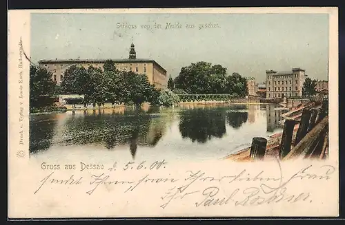 AK Dessau, Schloss von der Mulde aus gesehen