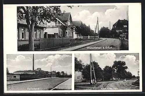 AK Walschleben b. Erfurt, Zuckerfabrik, Platz, Strassenpartie