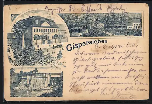 Lithographie Gispersleben, Gasthaus Parl-Schänke, Wehr