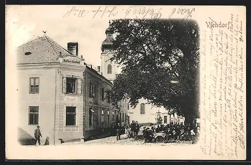 AK Viehdorf, Strassenpartie mit Hoffers Gasthof