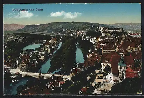 AK Tübingen, Teilansicht aus der Vogelschau von Osten