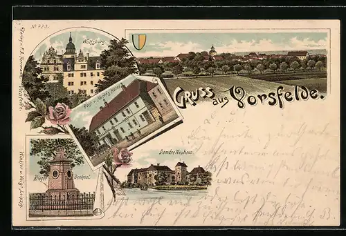 Lithographie Vorsfelde, Nackes Hotel und Post, Wolfsburg, Domäne Neuhaus