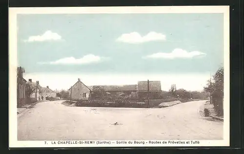 AK La Chapelle-St-Remy, Sortie du Bourg, Routes de Prévelles et Tuffé