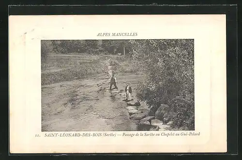 AK Saint-Lèonard-des-Bois, Passage de la Sarthe au Chapelet au Guè-Pelard