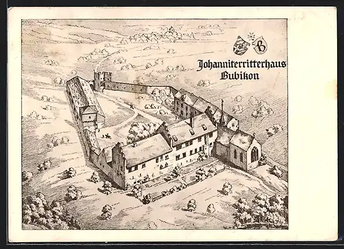 Künstler-AK Bubikon, Johanniterritterhaus aus der Vogelschau