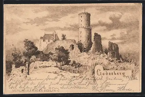 Künstler-AK Carl Jander: Godesberg mit Burgruine