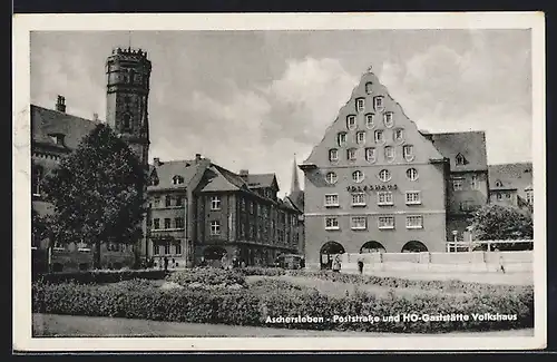 AK Aschersleben, Poststrasse & Volkshaus