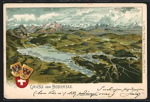 Lithographie Horn, Blick auf den Bodensee