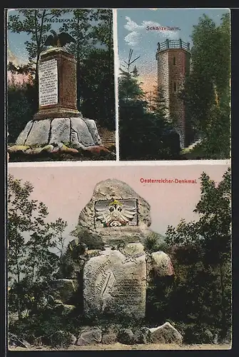 AK Edenkoben, Pfau-Denkmal, Schänzelturm, Oesterreicher-Denkmal
