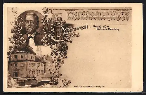 Lithographie Litomysl, Portrait des Komponisten Bedrich Smetana