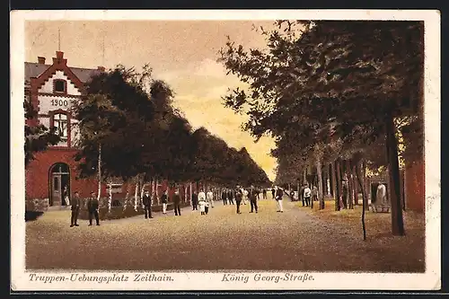 AK Zeithain, Truppenübungsplatz, König-Georg-Strasse mit Passanten