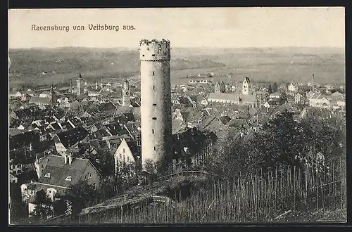 AK Ravensburg, Teilansicht mit Turm vom Veitsberg aus