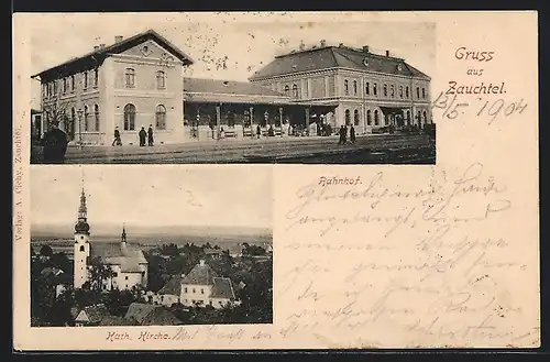 AK Zauchtel, Bahnhof, Kath. Kirche