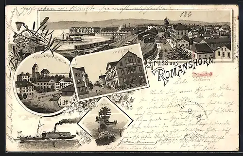 Lithographie Romanshorn, Gesamtansicht mit Hotel Bodan