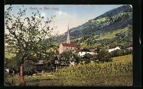 AK Oetz, Teilansicht mit Kirche