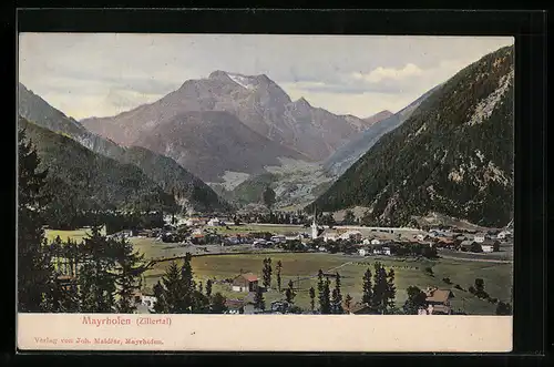 AK Mayrhofen im Zillertal, Gesamtansicht mit Bergen