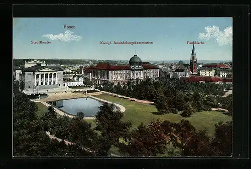 AK Posen, Panorama mit Königl. Ansiedelungskommission aus der Vogelschau