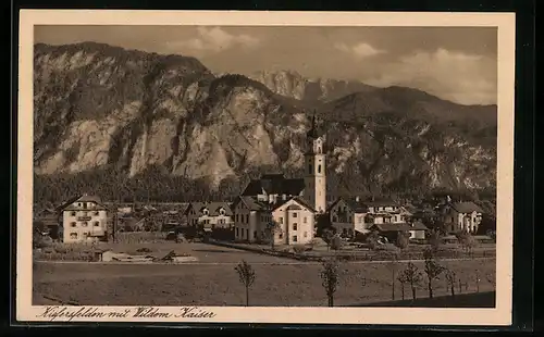 AK Kiefersfelden, Ortspartie mit Kirche und Wildem Kaiser