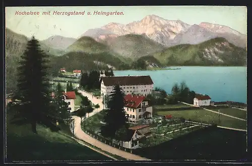 AK Kochel am See, Kochelsee mit Herzogstand und Heimgarten