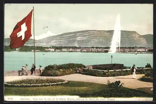 AK Geneve, Vue sur le lac et le Mont Blanc depuis le Parc de mon Repos