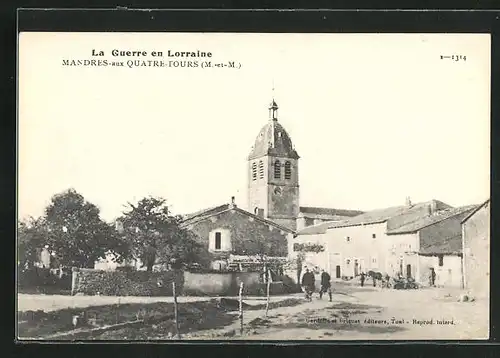 AK Mandres, Ortspartie mit Blick zur Kirche