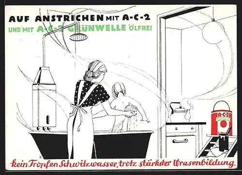 AK Frau wäscht Kind in der Badewanne, Reklame für Dr. Kurt Herberts Farbbinder A-C-2