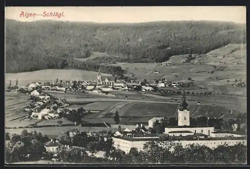 AK Aigen-Schlägl, Ortsansicht mit dem Stift im Vordergrund