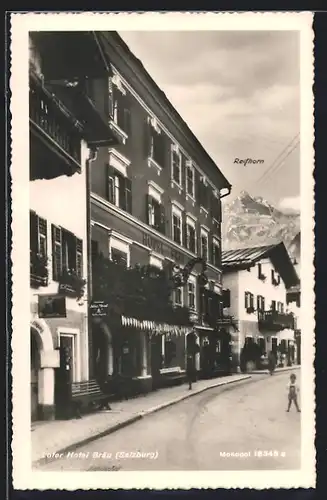 AK Lofer, Partie am Hotel Bräu, Blick zum Reifhorn