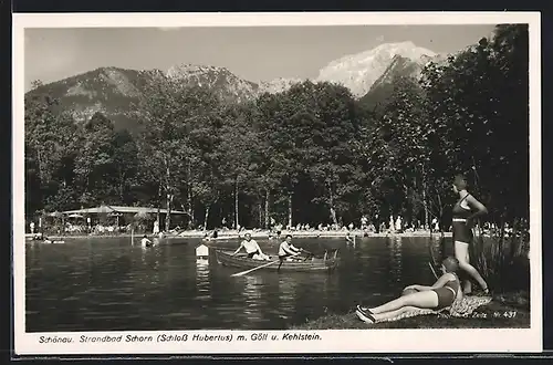 AK Schönau, Strandbad Schorn mit Göll und Kehlstein