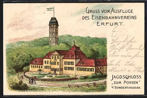 Lithographie Sondershausen, Jagdschloss zum Possen