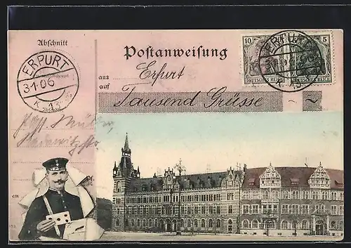 AK Erfurt, Kaiserliches Postamt, Postbote mit einem Brief