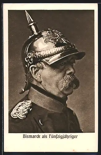 AK Bismarck als Fünfzigjähriger mit Pickelhelm