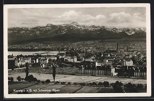 AK Konstanz, Ansicht des Ortes mit Schweizer Alpen