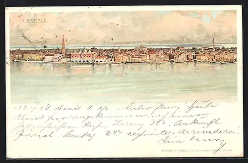 Lithographie Venezia, Blick auf die Lagunenstadt