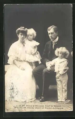 AK Prince et Princesse Albert de Belgique et Princes Lèopold et Charlles