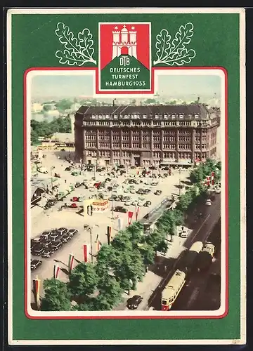 Passepartout-AK Hamburg, Deutsches Turnfest 1953 - Veranstaltungsgebäude aus der Vogelschau