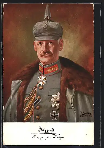 Künstler-AK Kronprinz Rupprecht von Bayern in Uniform mit Pickelhaube