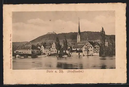 AK Stein a. Rh. /Schaffhausen, Uferpartie mit Kirche