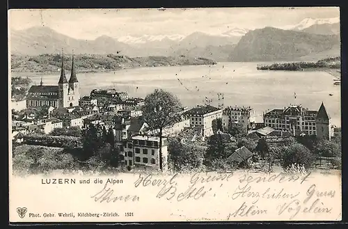 AK Luzern, Ortsansicht mit den Alpen