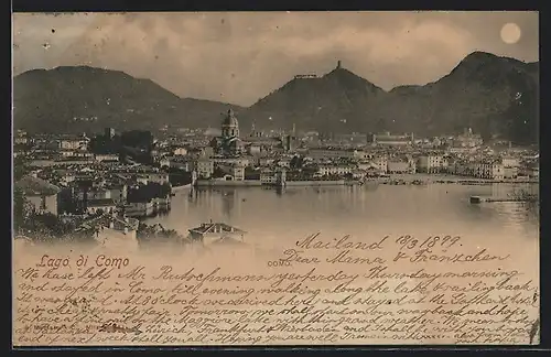 AK Como /Lago di Como, Panorama bei Mondschein