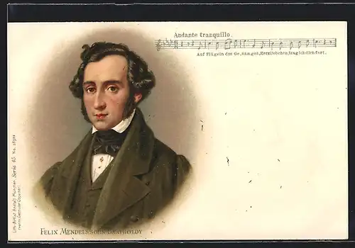 Lithographie Felix Mendelssohn-Bartholdy im Portrait, Liedzeile