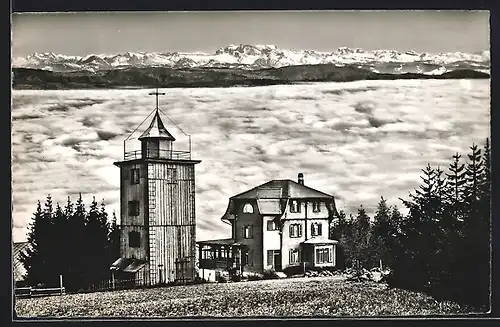 AK Widen, Hasenberg, Gasthof und Chalet Hasenberg E. Exer-Fricker mit Bergpanorama