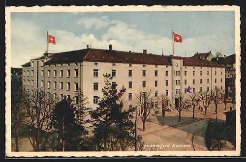 AK Frauenfeld, Kaserne mit Strasse aus der Vogelschau