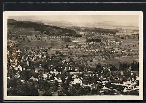 AK Sirnach, Ortsansicht mit Bahnhof und Fernblick aus der Vogelschau