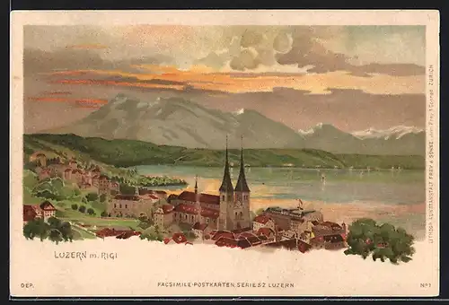 Lithographie Luzern, Teilansicht mit Rigi