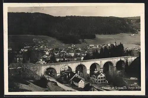 AK Couvet, Panorama et le pont du chemin de fer