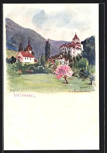 Künstler-AK Wimmis, Kirche und Schloss