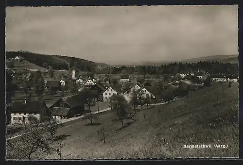 AK Hermetschwil, Gesamtansicht mit Landstrasse und Umgebung aus der Vogelschau